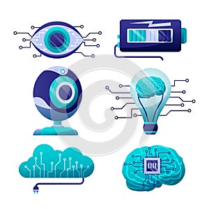 Artificial intelligence icon set element design vector. AI technology and cyber elements. Futuristic technology service and