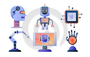 Artificial intelligence icon set element design vector. AI technology and cyber elements. Futuristic technology service and