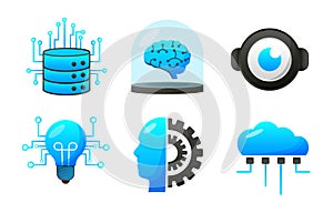 Artificial intelligence icon set element design vector. AI technology and cyber elements. Futuristic technology service and