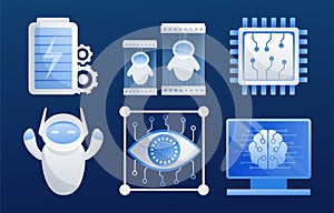 Artificial intelligence icon set element design vector. AI technology and cyber elements. Futuristic technology service and