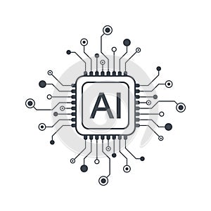 Artificial intelligence icon, sign, logo in the circuit line style. AI processor vector icon flat design. Motherboard