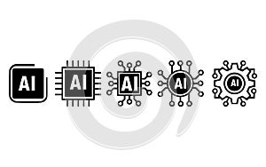 Artificial intelligence icons set AI processor neural network chip gear vector