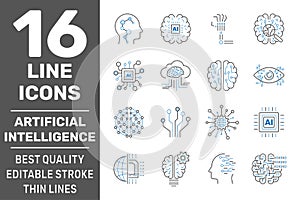 Artificial intelligence icons set. Outline set of artificial intelligence vector icons for web design isolated on white background