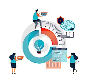 Artificial intelligence illustration of analyze and research data diagrams with ai network tech to get ideas and inspiration in