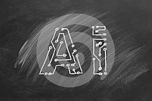 Artificial intelligence. Illustration on blackboard