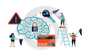 Artificial intelligence illustration of securing and protecting credit card banking user personal data from bugs and error using