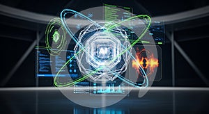 Futuristic ai technology interface with glowing data streams and digital visualizations