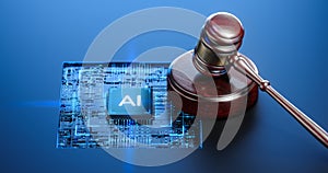 Artificial Intelligence and Justice Concept with Digital Gavel and Processor Chip