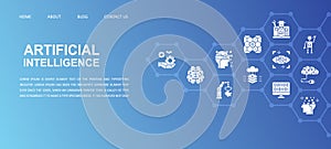 Artificial Intelligence landing page template. Robotics, Chatbot, Database, Big Data Mobile website vector illustration
