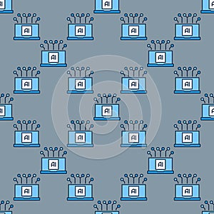 Artificial Intelligence Laptop Device vector AI Technology colored seamless pattern