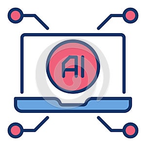 Artificial Intelligence in Laptop vector AI colored icon or sign