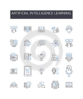 Artificial intelligence learning line icons collection. Evaluation, Feedback, Appraisal, Critique, Analysis, Review