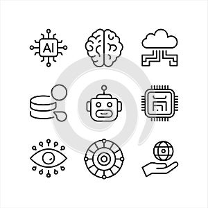 Artificial Intelligence Line Icons Set â AI, Machine Learning, Cloud Computing and Robotics Symbols