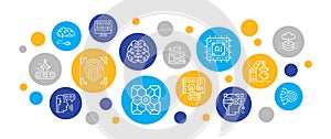 Artificial Intelligence line icons banner template. Robotics, Chatbot, Database, Big Data vector illustration for mobile