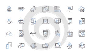 Artificial intelligence line icons collection. Intelligence, Automation, Machine, Algorithm, Learning, Robotics