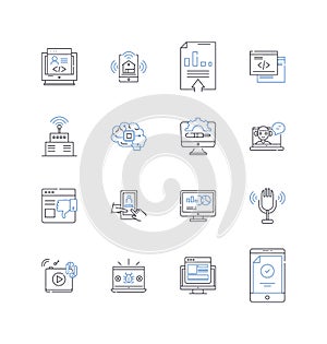 Artificial intelligence line icons collection. Robotics, Learning, Automation, Neural, Algorithm, Intelligence, Virtual