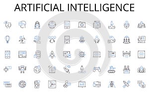 Artificial intelligence line icons collection. Stress, Isolation, Monotony, Cubicle, Boredom, Fluorescent, Office vector