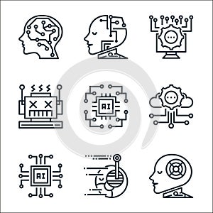 artificial intelligence line icons. linear set. quality vector line set such as artificial intelligence, android, processor, cloud
