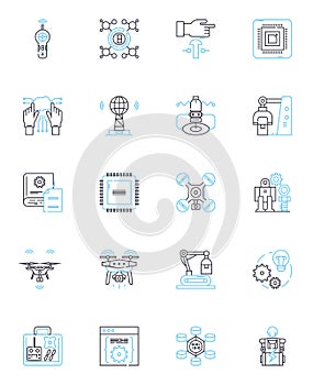 Artificial Intelligence linear icons set. Automation, Intelligence, Robotics, Algorithms, Machine learning, Neural nerks