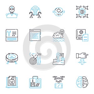Artificial Intelligence linear icons set. Automation, Intelligence, Robotics, Algorithms, Machine learning, Neural nerks