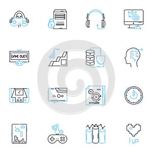 Artificial intelligence linear icons set. Automation, Robotics, Machine learning, Natural language processing, Big data photo