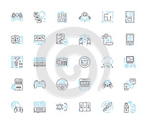 Artificial intelligence linear icons set. Automation, Robotics, Machine learning, Natural language processing, Big data photo