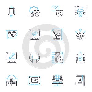Artificial intelligence linear icons set. Robotics, Automation, Machine Learning, Algorithms, Neural Nerks, Expert
