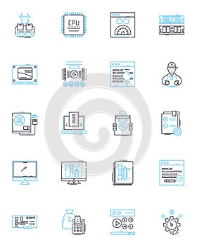 Artificial intelligence linear icons set. Robotics, Automation, Machine Learning, Algorithms, Neural Nerks, Expert