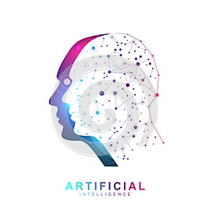 Artificial Intelligence Logo banner neural network cybernetics robotics machine and deep learning. Vector symbol AI