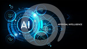 Artificial Intelligence Logo on futuristic technology background, AI disruption concept, digital Hud futuristic, vector