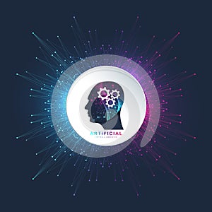 Artificial intelligence logo vector icon AI banner. Cloud computing concept. Data mining, neural network and machine