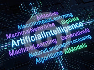 Artificial intelligence and machine learning concepts visualized on a circuit board