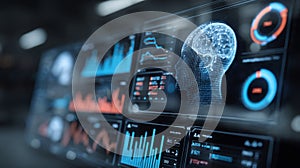 Artificial intelligence machine learning data analysis digital brain data visualization technology analytics computer dashboard