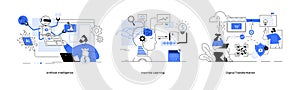 Artificial intelligence machine learning digital transformation concept set. Deep learning line vector. Ai, Data mining
