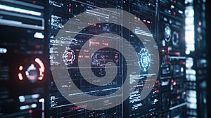 Futuristic Digital Interface Technology Screen Red Blue Neon ui hud data code grid dark light style