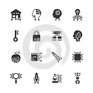 Artificial Intelligence & Machine Learning flat glyph icons collection. for web design symbols and infographic elements.vector