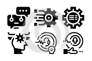 Artificial intelligence and machine learning icons representing data processing and understanding