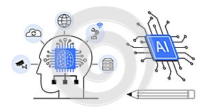 Artificial Intelligence and Machine Learning Brain with Neural Network and AI Chip Concept