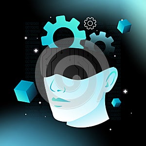 Artificial Intelligence, Machine Learning Isometric Illustration