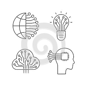 Artificial intelligence and machine learning line icon