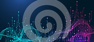 Artificial Intelligence or machine learning vector design. Quantum computer technology concept with circuit board and