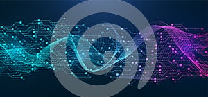 Artificial Intelligence or machine learning vector design. Quantum computer technology concept with circuit board and motherboard