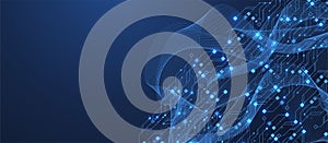 Artificial Intelligence or machine learning vector design. Quantum computer technology concept with circuit board and motherboard