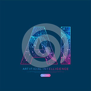 Artificial intelligence and machine learning vector logotype, logo, icon, symbol. Artificial intelligence wireless