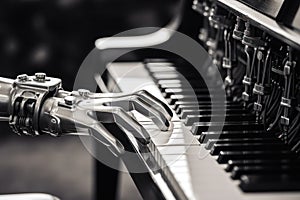 artificial intelligence mechanical hand plays the piano.