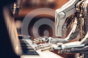 artificial intelligence mechanical hand plays the piano.