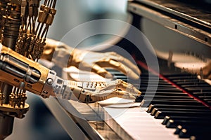 artificial intelligence mechanical hand plays the piano.
