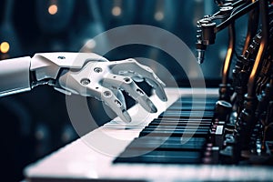 artificial intelligence mechanical hand plays the piano.