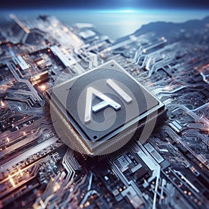 Artificial intelligence micro chip with text on chip. ai generative