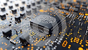 Artificial intelligence microchip circuit board innovation technology concept